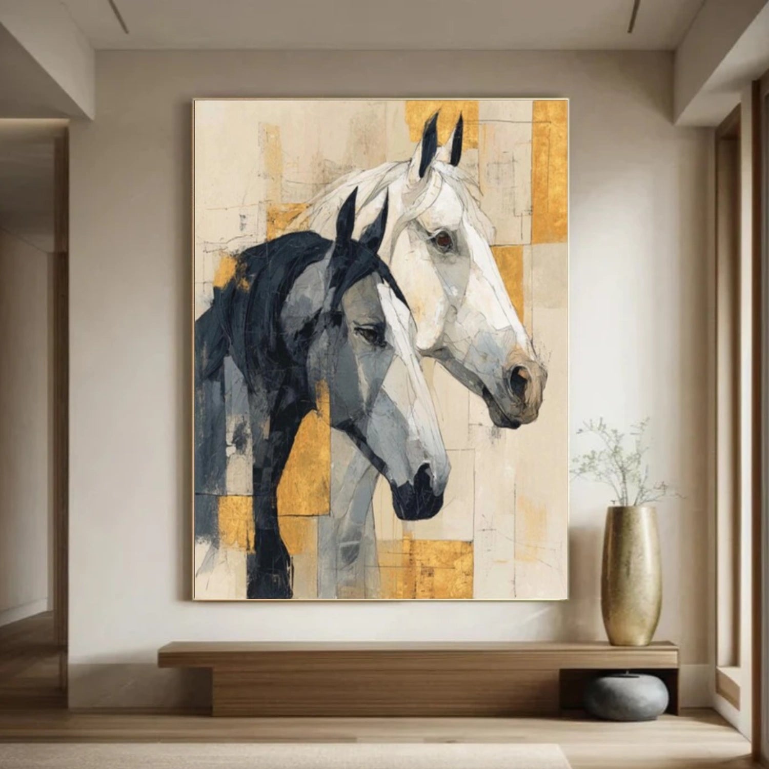 Abstract Animal Horse Textured Canvas Art #DW076