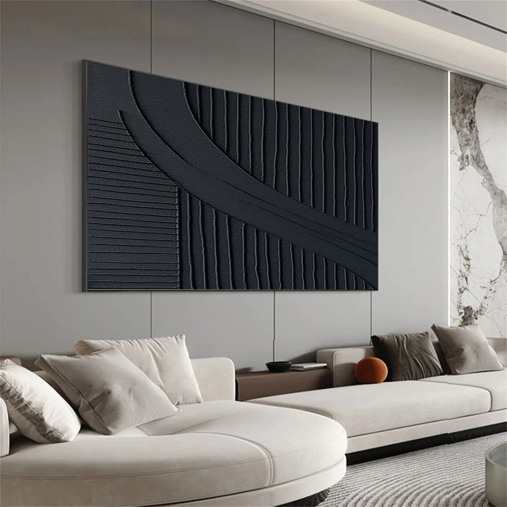Black Minimalist Textured Canvas Art #WZ042