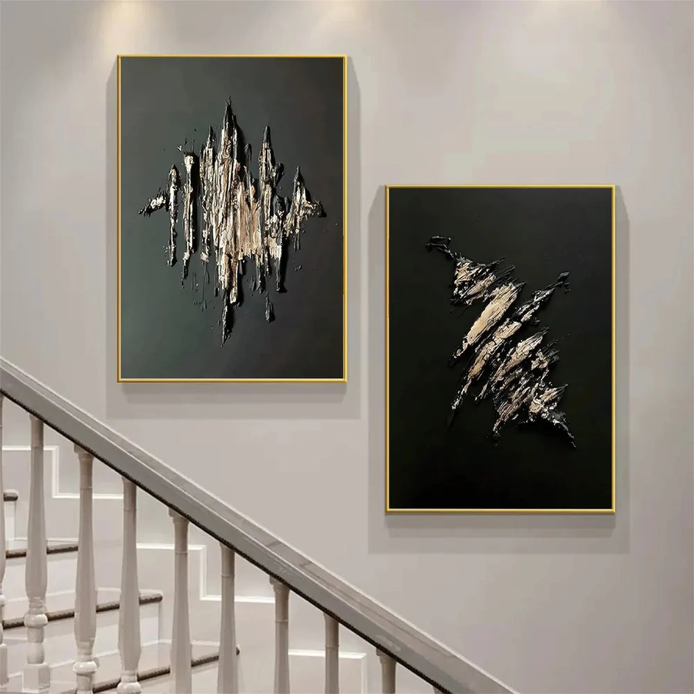 Black Minimalist Textured Canvas Art Set of 2 #WZ039