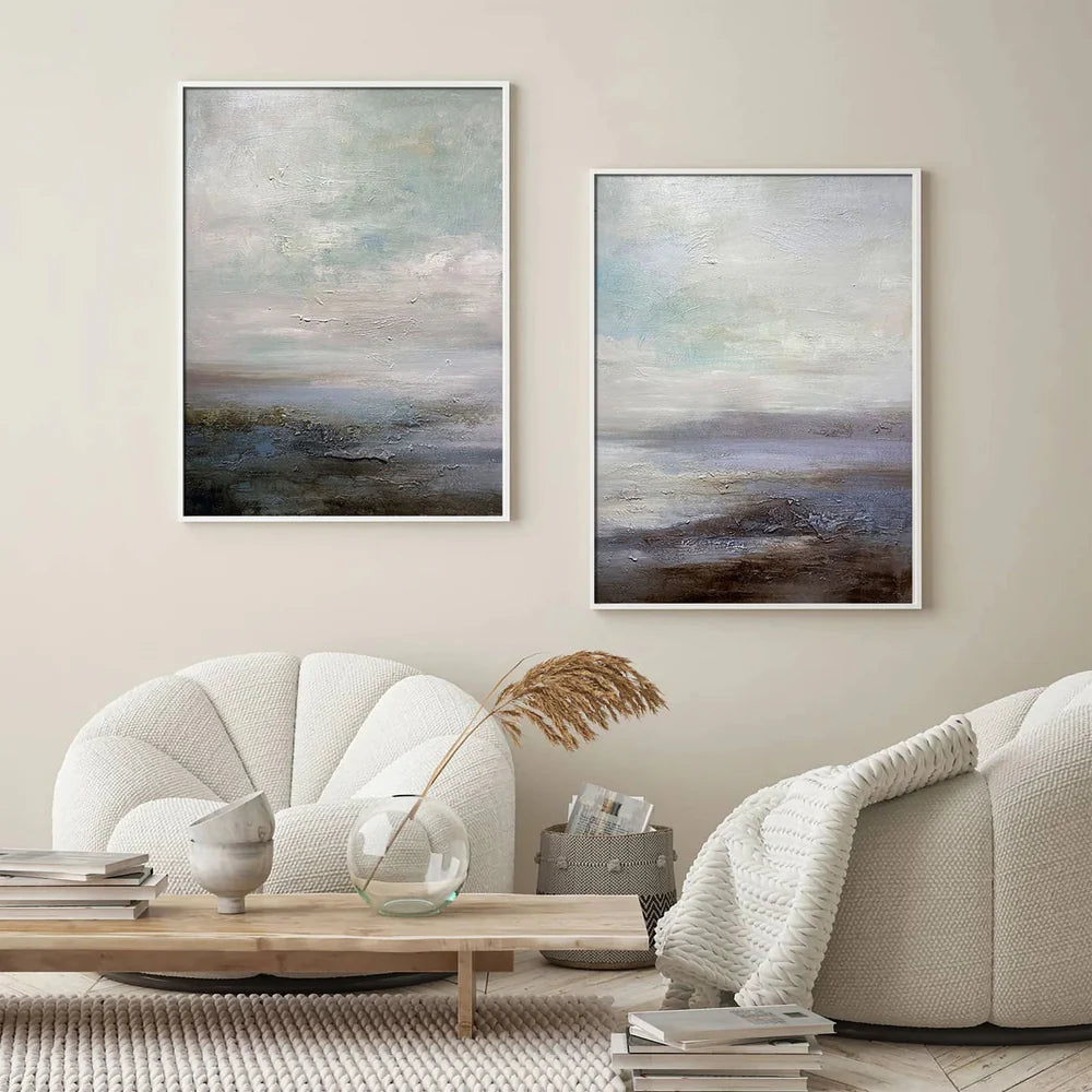 Abstract Ocean And Sky Textured Set of 2 Canvas Art #OC057