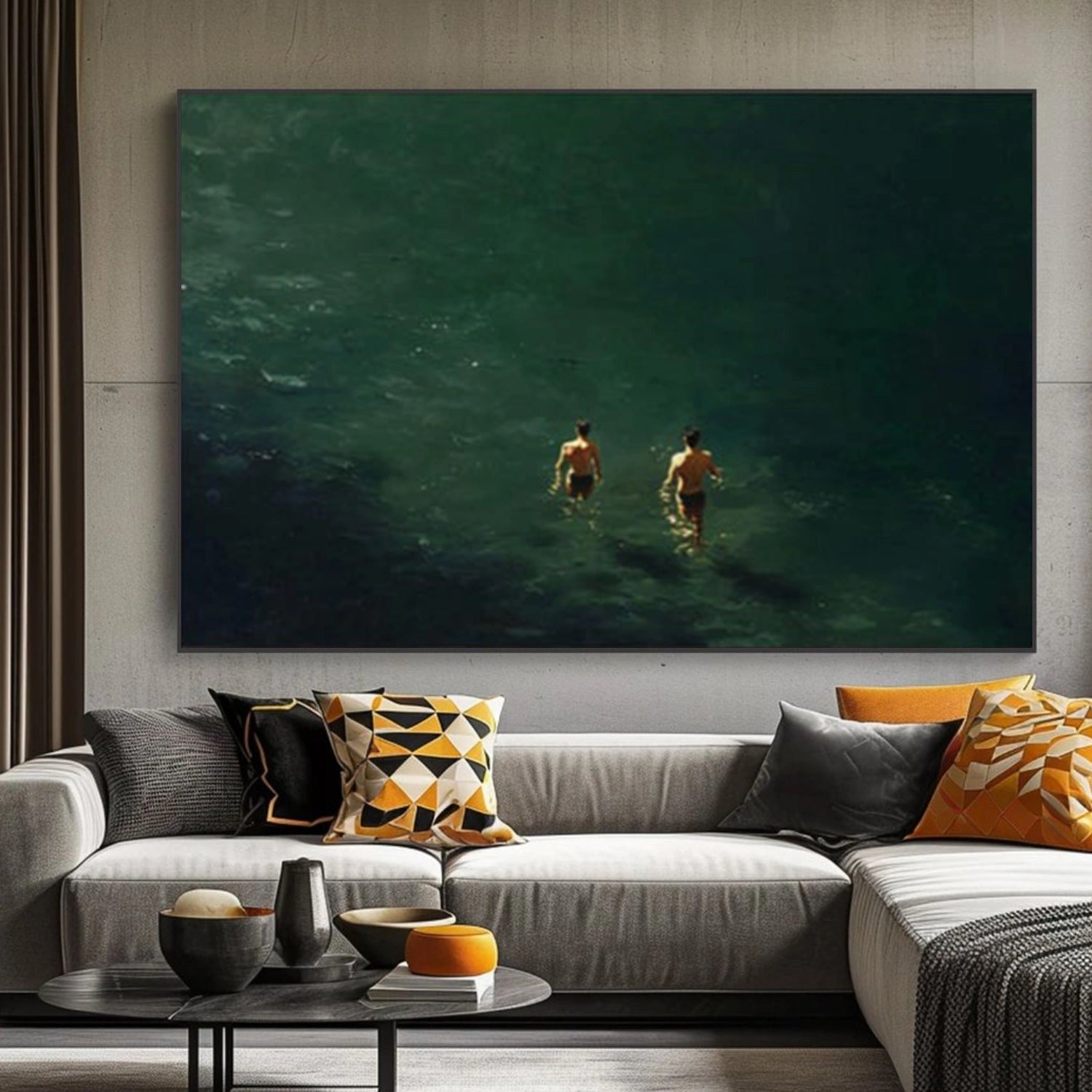 Green Minimalist Ocean And Sky Canvas Art #OC151