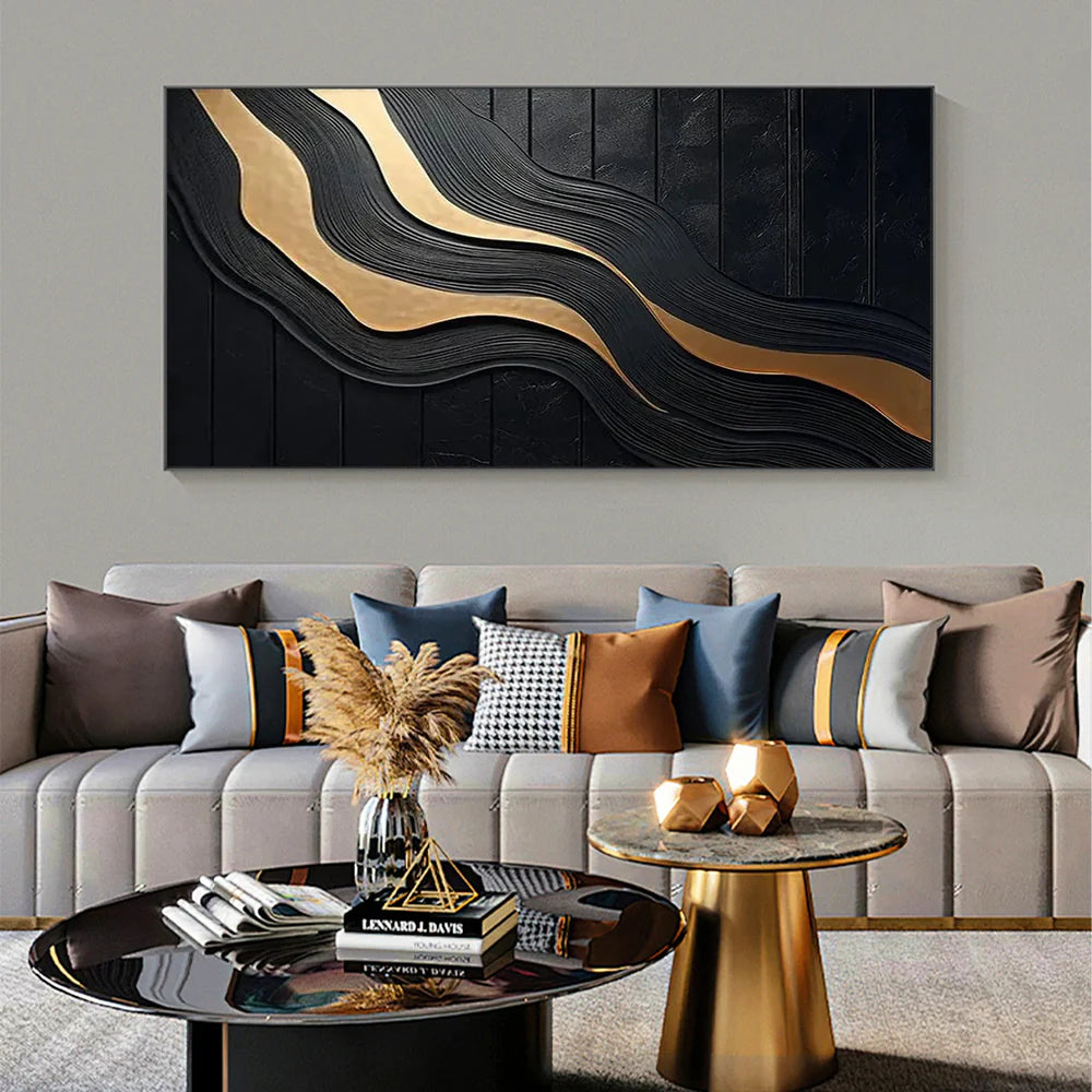 Black Minimalist Textured Canvas Art #WZ074