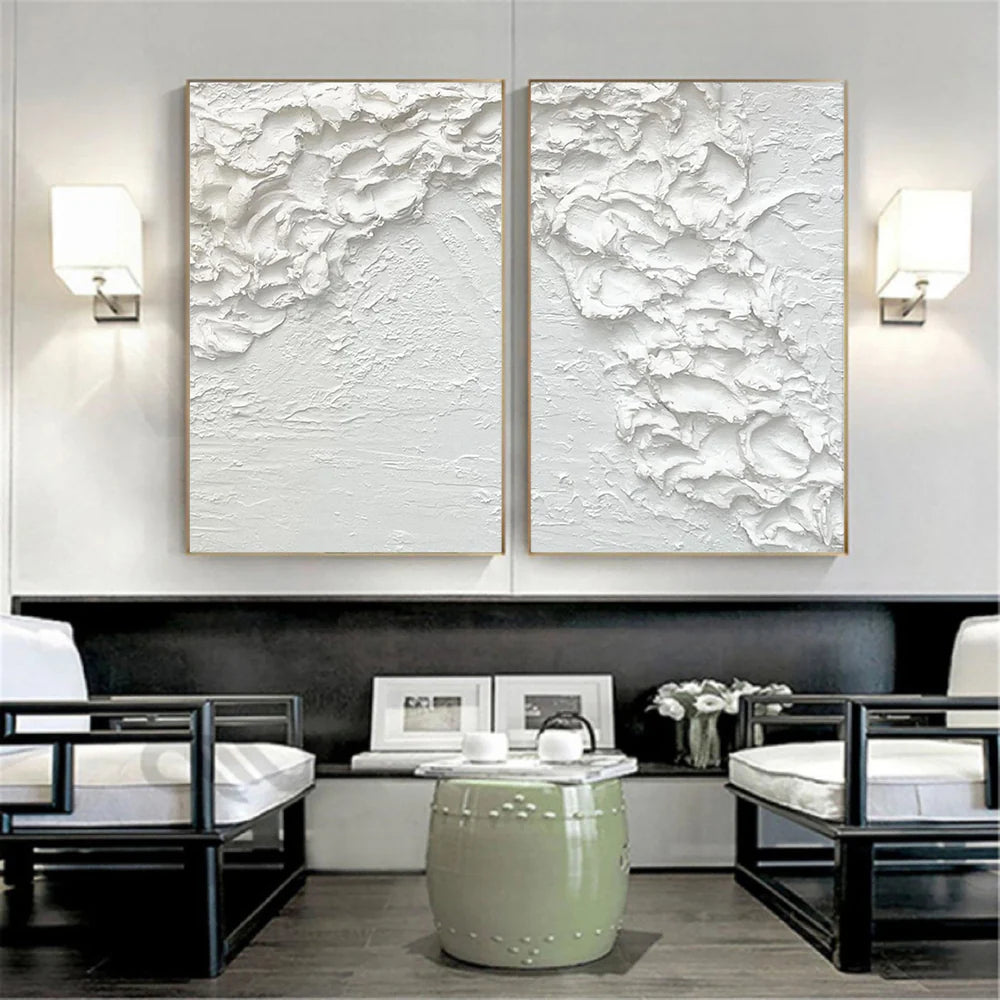 White Minimalist Textured Wall Art Set of 2 #WM002