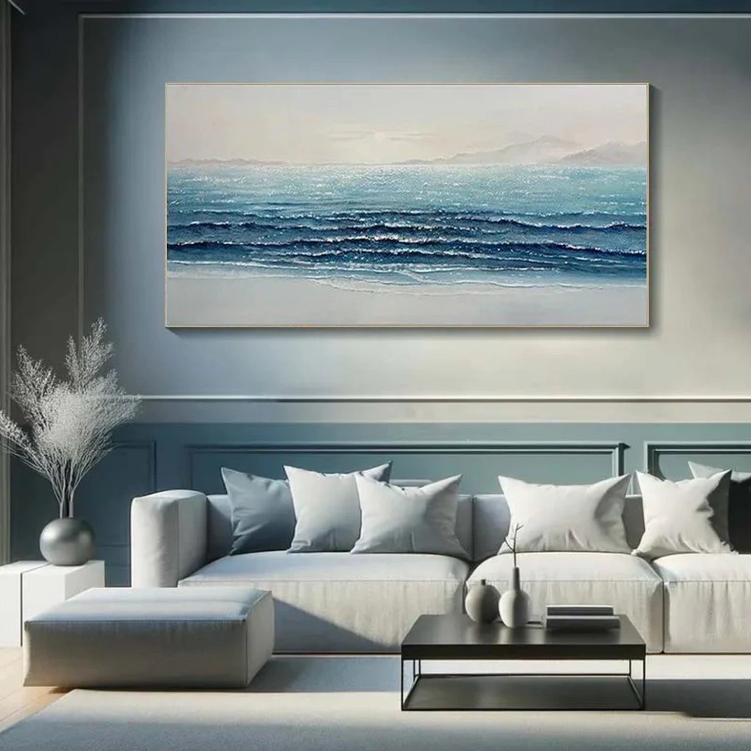 Abstract Ocean And Sky Textured Canvas Art #OC125