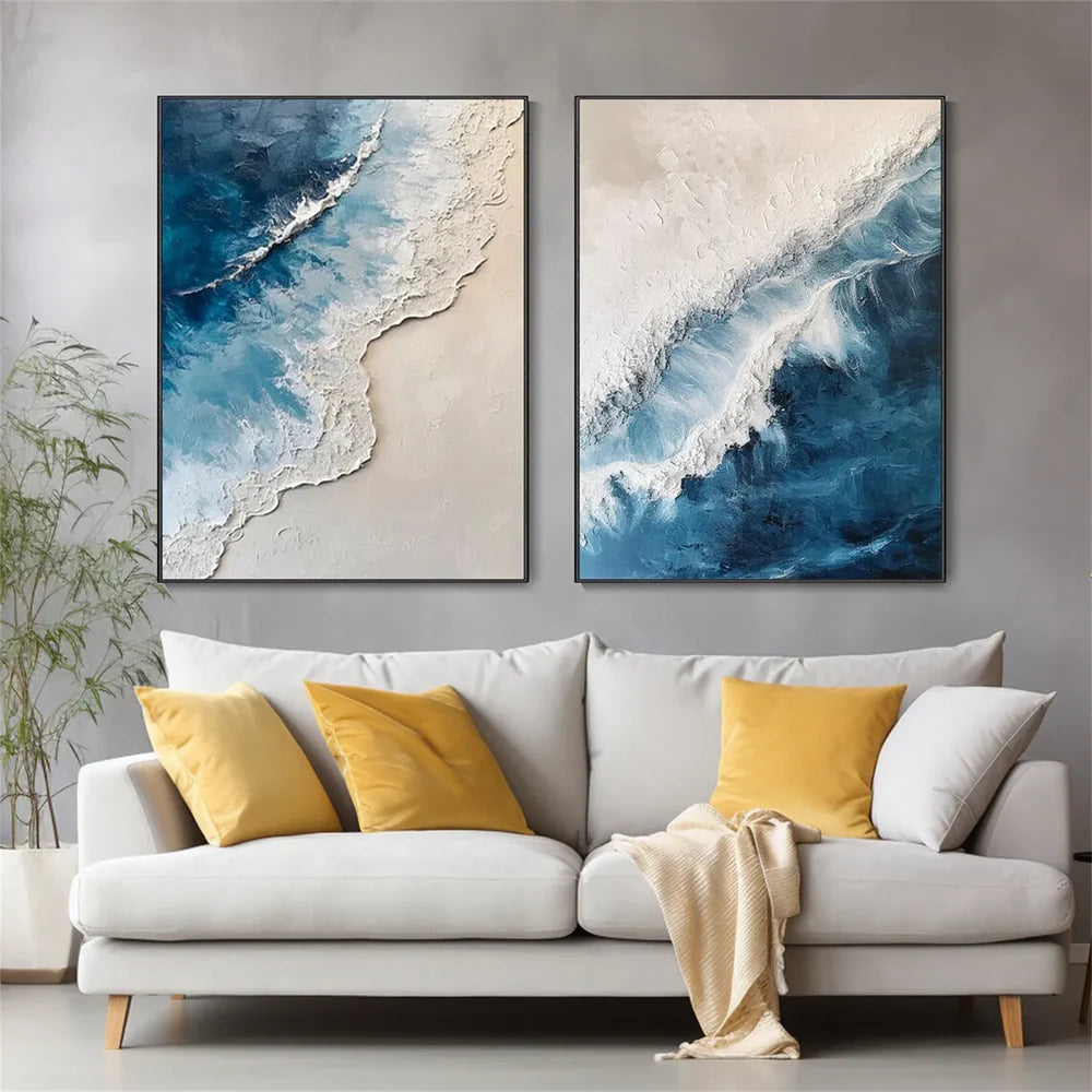 Abstract Ocean And Sky Textured Set of 2 Canvas Art #OC059