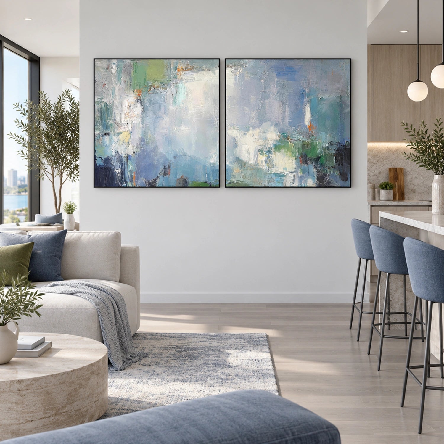 Blue Abstract Wall Art Set of 2 #VA346