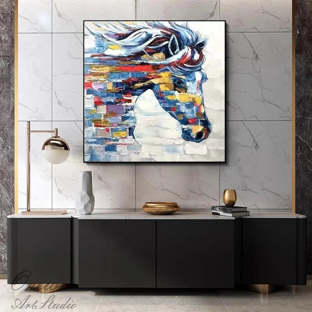 Colorful Abstract Animal Horse Textured Canvas Art #DW017