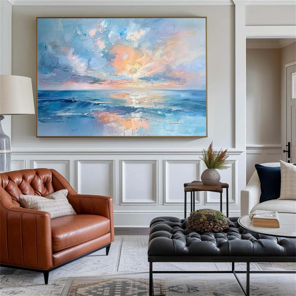 Abstract Ocean And Sky Textured Canvas Art #OC068