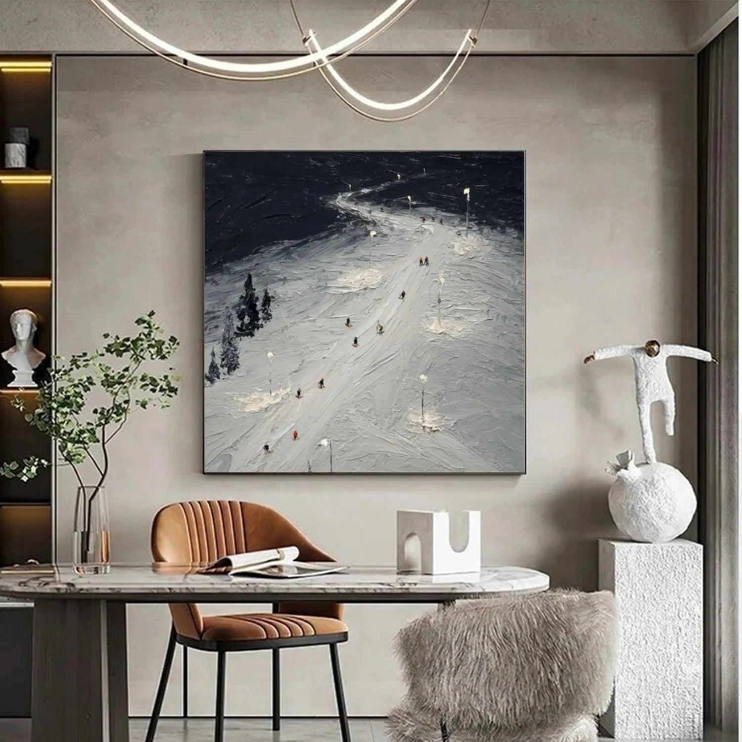 Skiing Sport Textured Canvas Painting #PB036