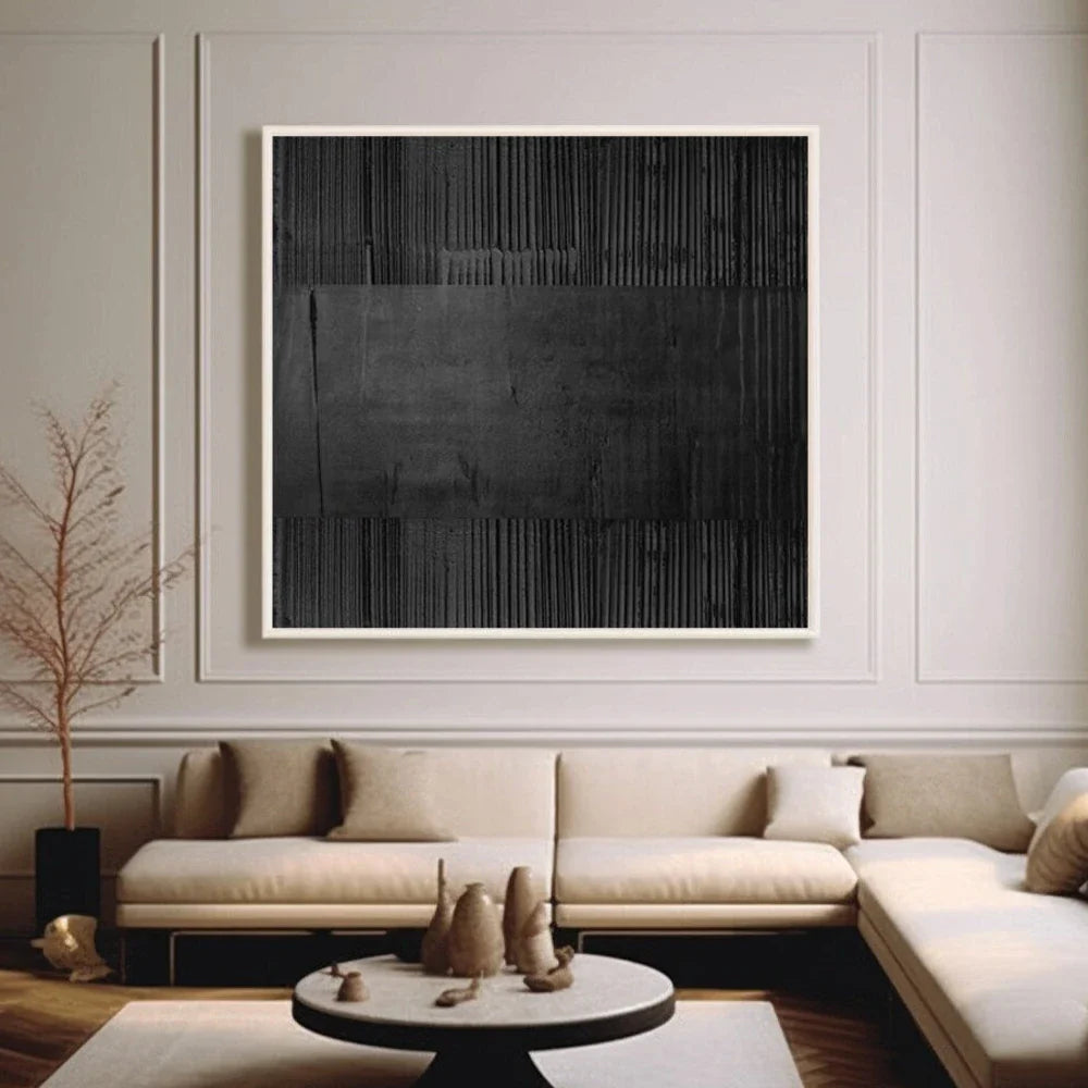 Black Minimalist Textured Canvas Art #WZ036