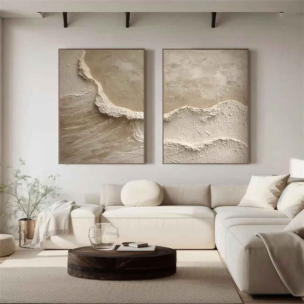 Minimalist Ocean And Sky Textured Canvas Art Set of 2 #OC001