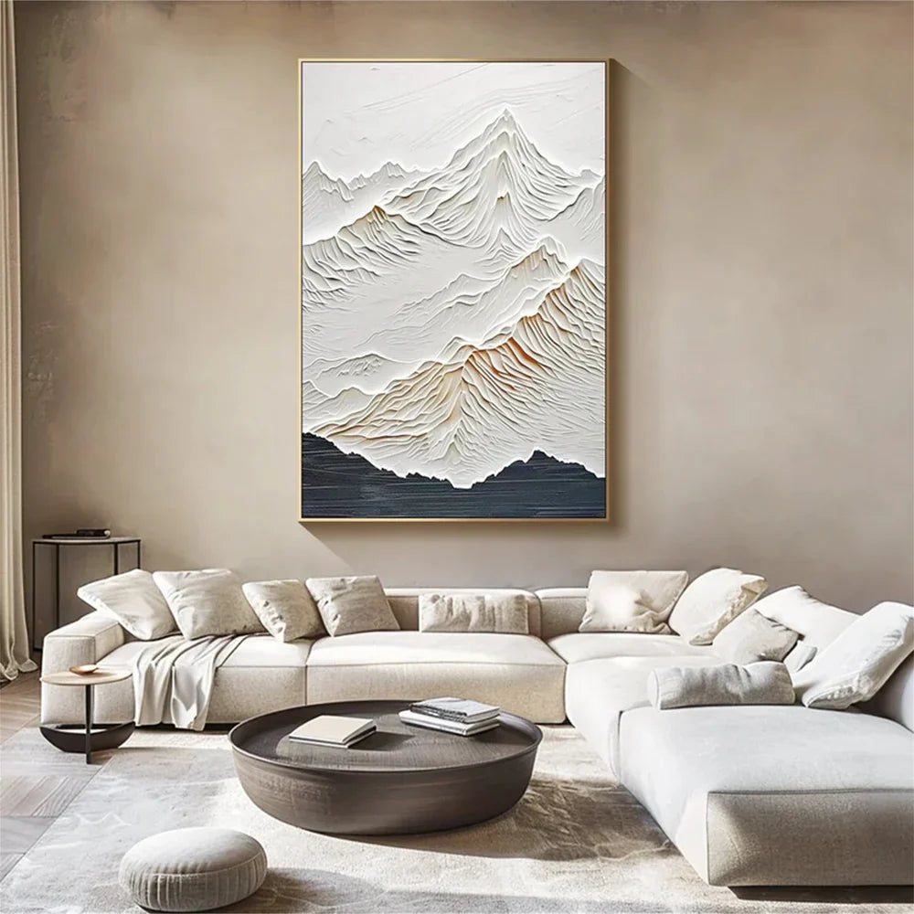 Black & White Minimalist Mountain Textured Canvas Art #BT004
