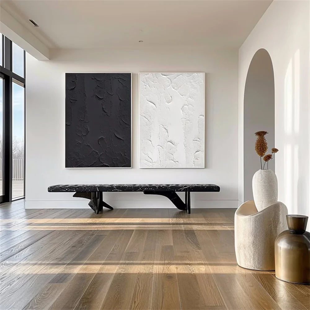 Black and White Minimalist Textured Canvas Art Set of 2 #WZ021