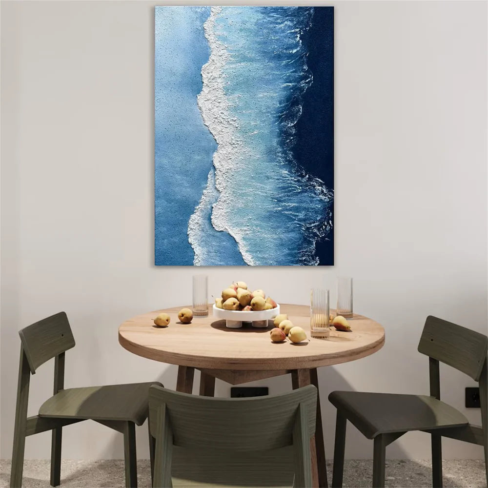 Blue & White Abstract Ocean And Sky Textured Canvas Art #OC062