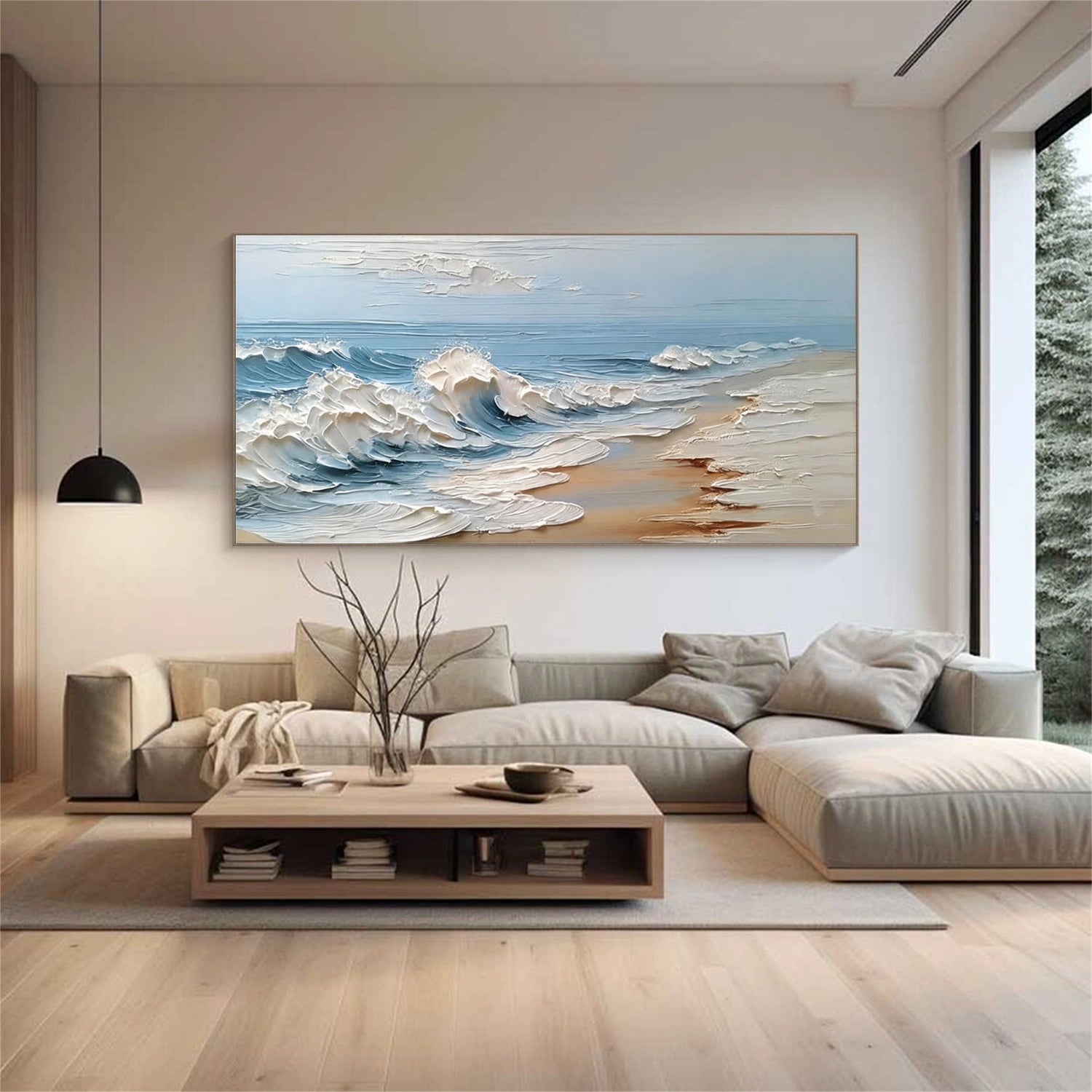 Abstract Ocean And Sky Textured Canvas Art #OC185