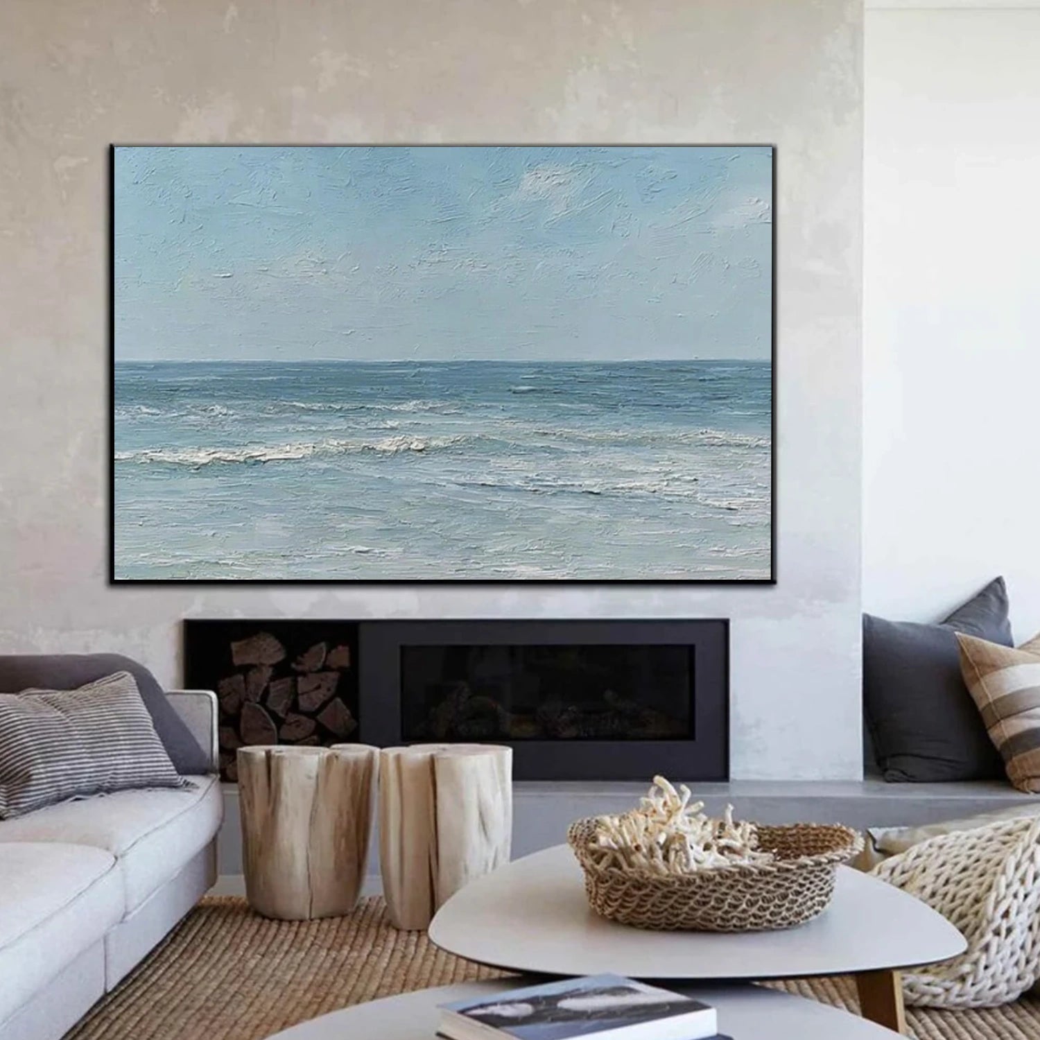 Abstract Ocean And Sky Textured Canvas Art #OC159
