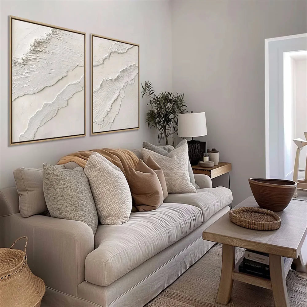 White Minimalist Textured Wall Art Set of 2 #WM043