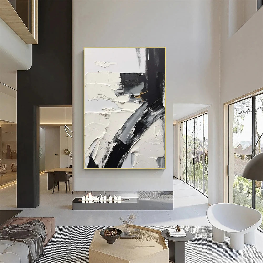 Black and White Minimalist Textured Canvas Art #WZ013