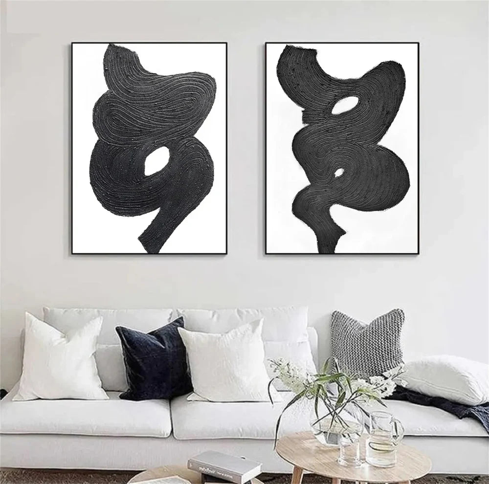 Black and White Minimalist Canvas Art Set of 2 #WZ050