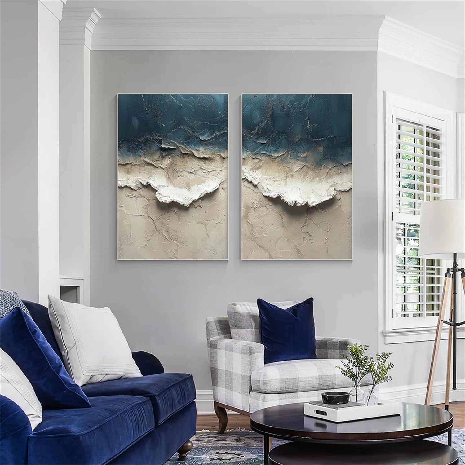Minimalist Ocean And Sky Textured Canvas Art Set of 2 #OC150