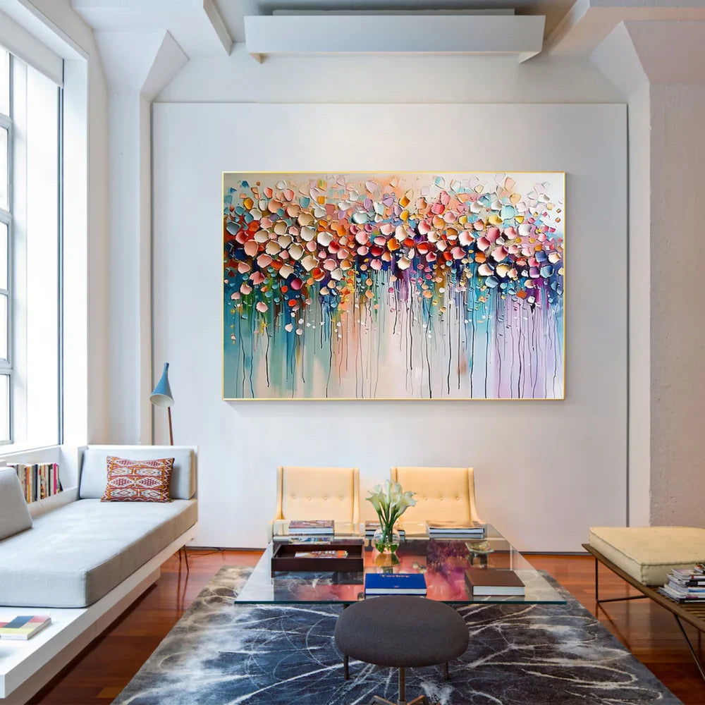 Colorful Abstract Flower And Tree Textured Canvas Art #MF036