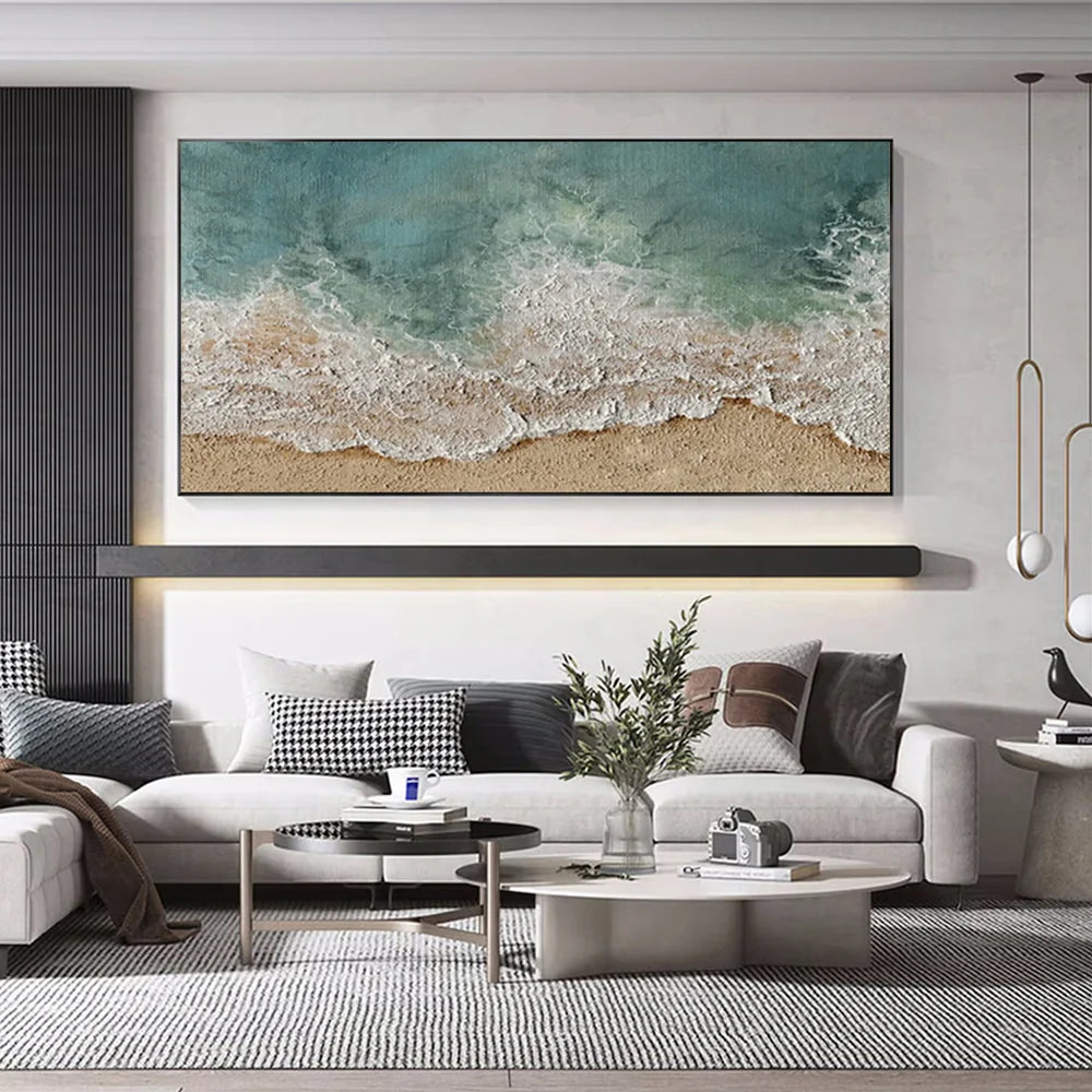 Abstract Ocean And Sky Textured Canvas Art #OC073
