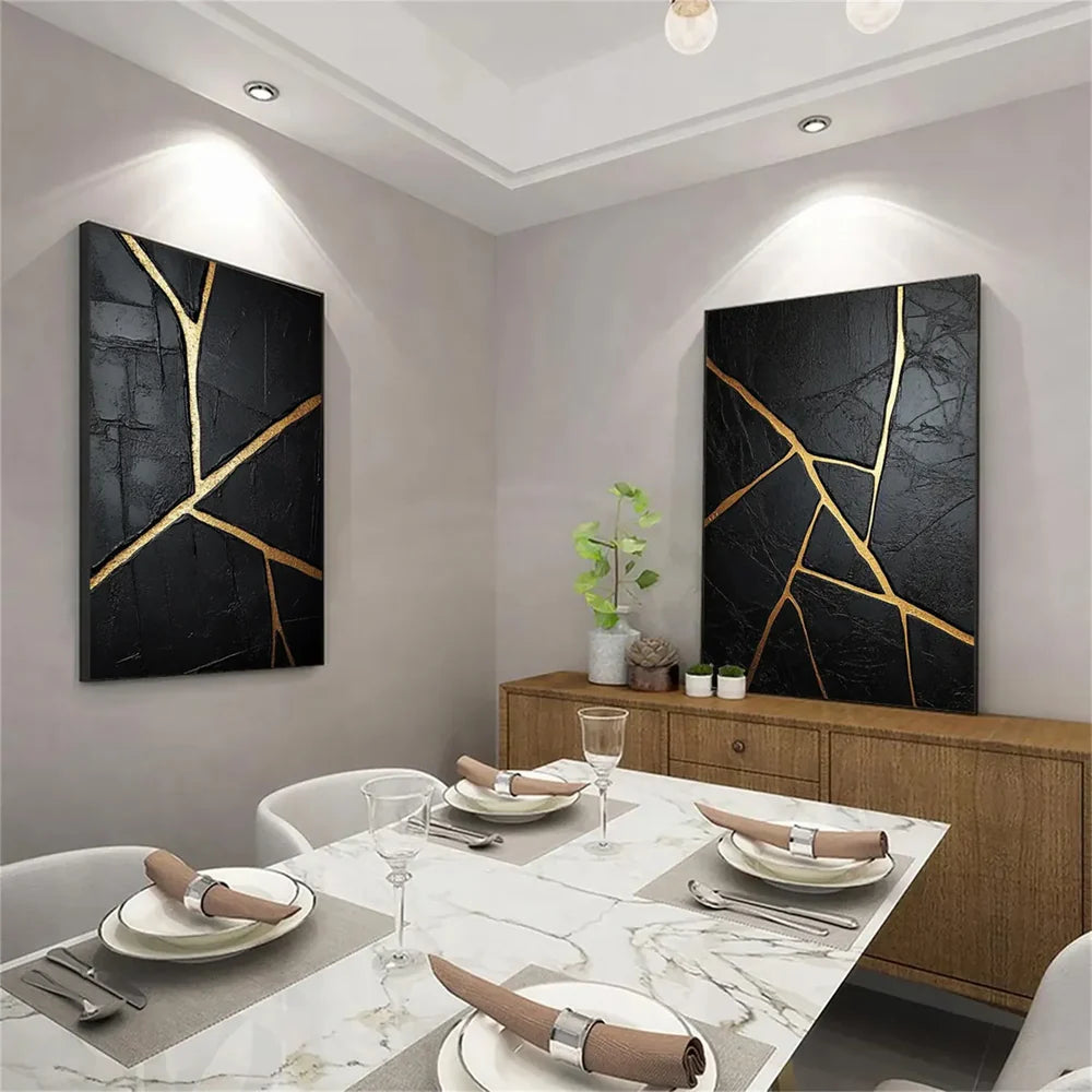 Black Minimalist Textured Canvas Art Set of 2 #WZ075