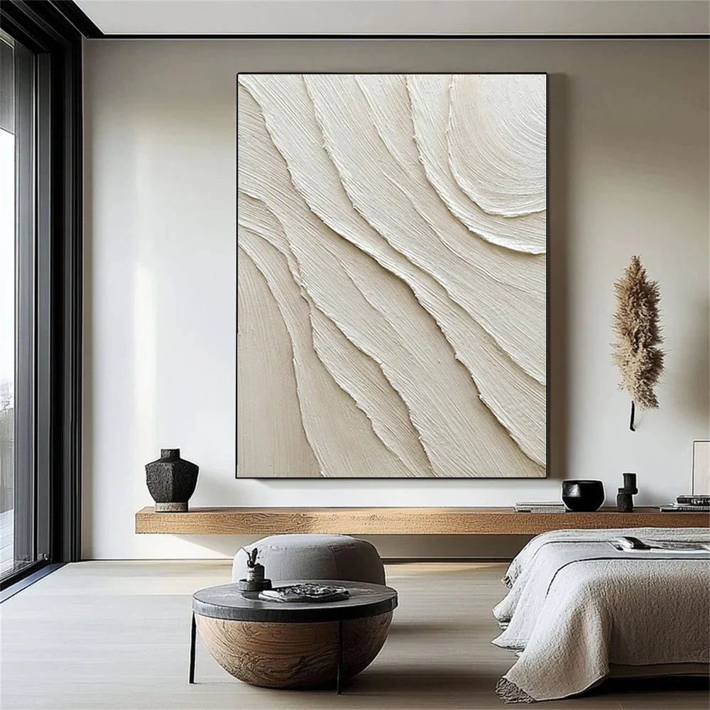 Beige and White Minimalist Textured Canvas Art #WM010