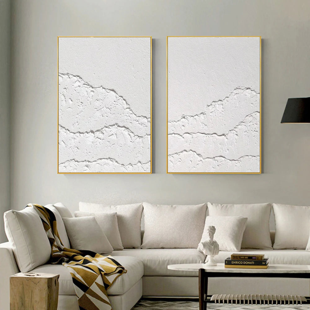 White Minimalist Textured Wall Art Set of 2 #WM016