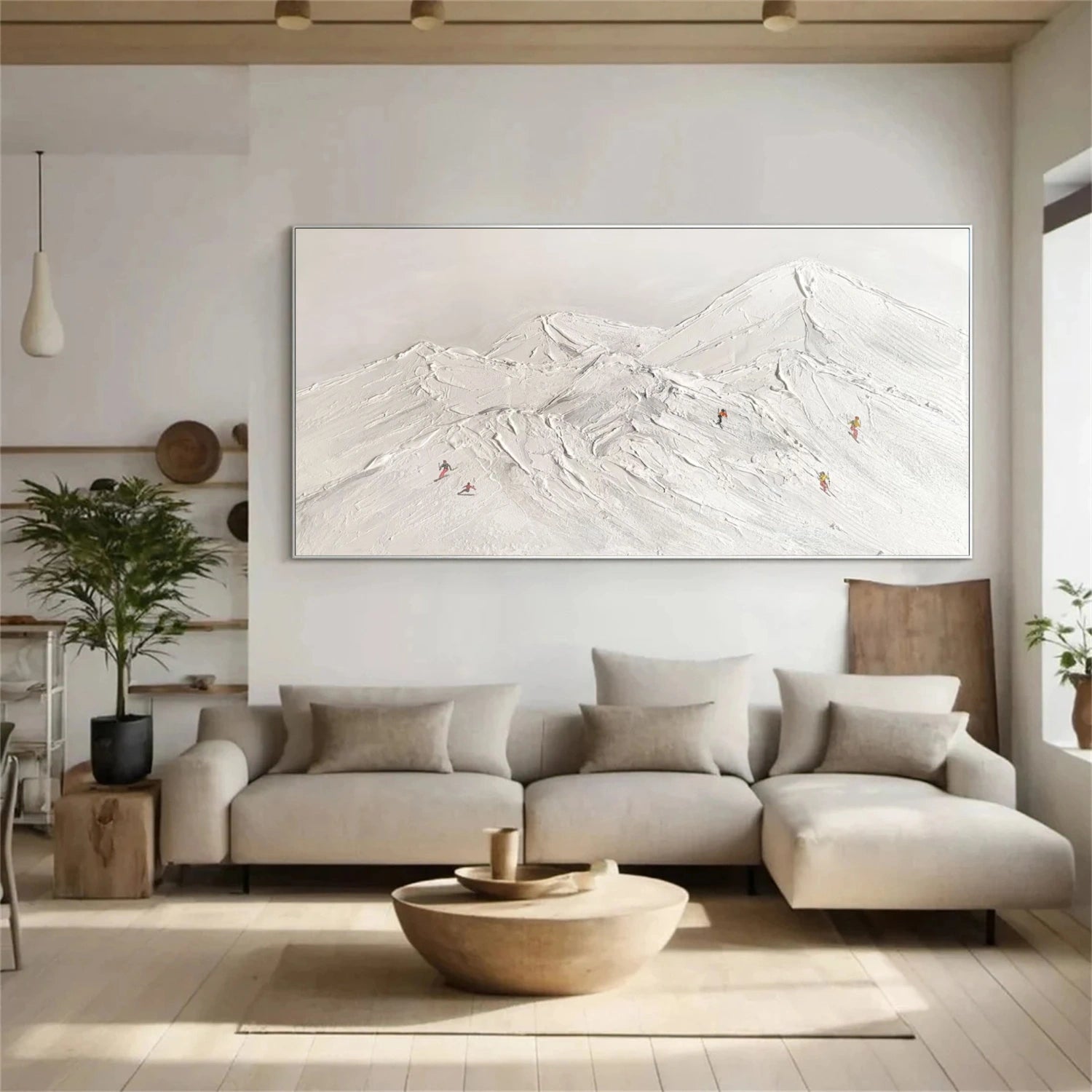 White Skiing Sport Textured Canvas Painting #PB047