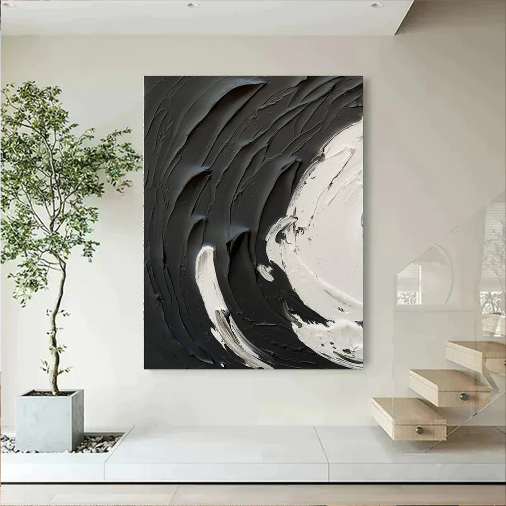 Black and White Textured Minimalist Canvas Art #WZ054