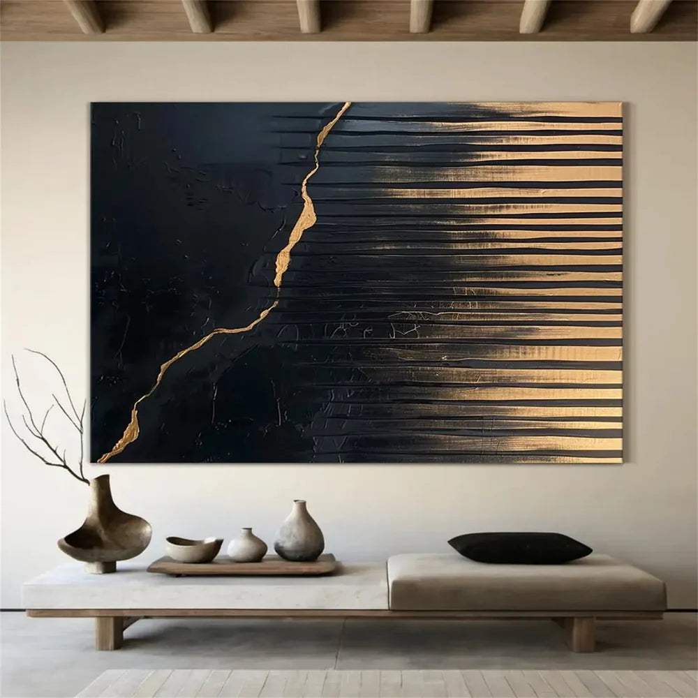 Black Minimalist Textured Canvas Art #WZ069