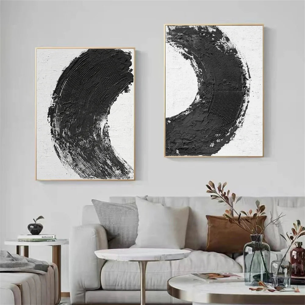Black and White Minimalist Textured Canvas Art Set of 2 #WZ064
