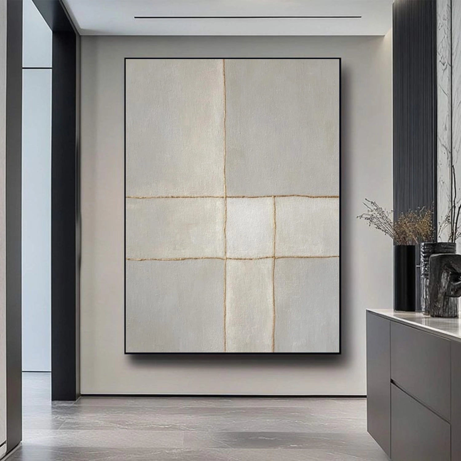 Beige and Grey Minimalist Textured Canvas Art #WM144