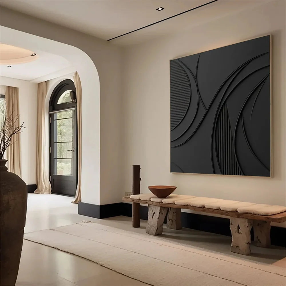 Black Minimalist Textured Canvas Art #WZ072