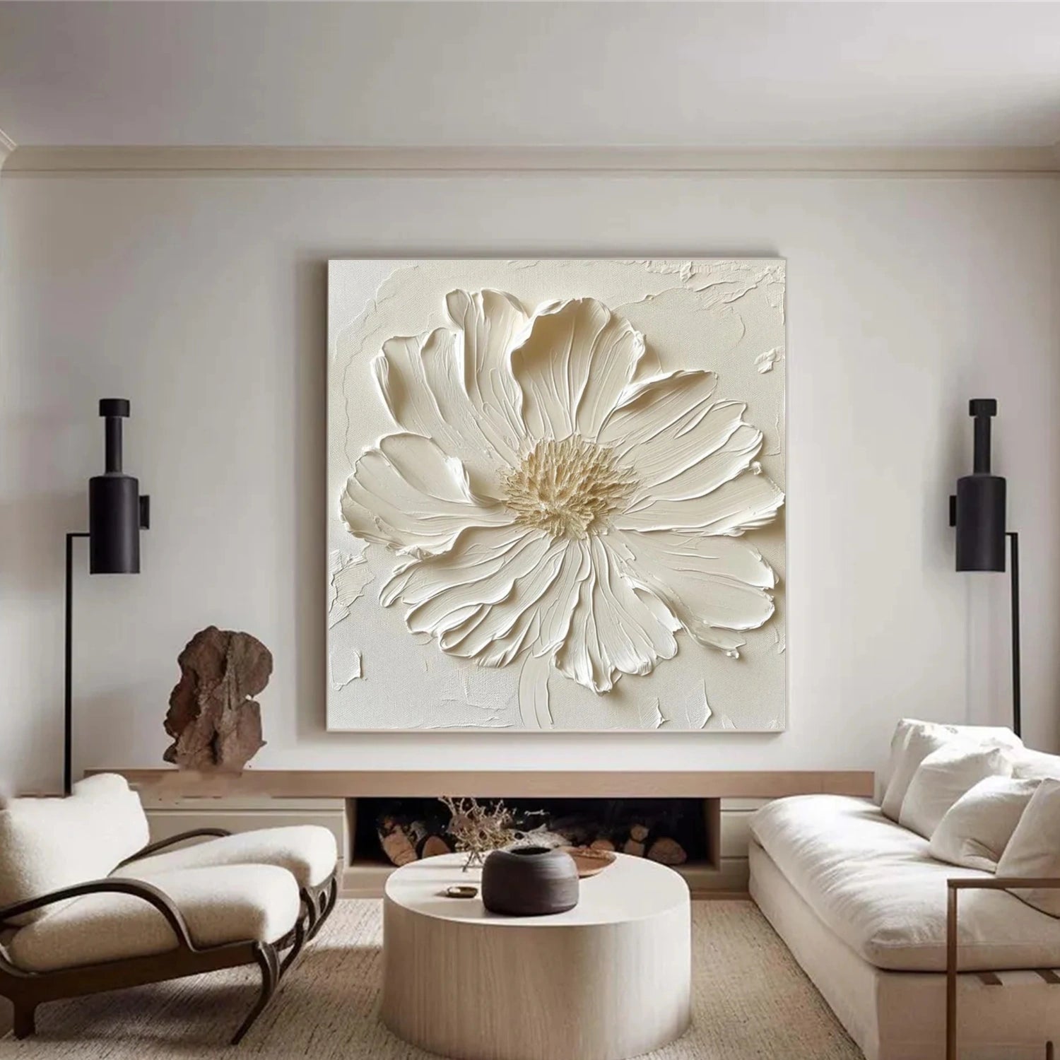 Minimalist Flower And Tree Textured Canvas Art #MF101
