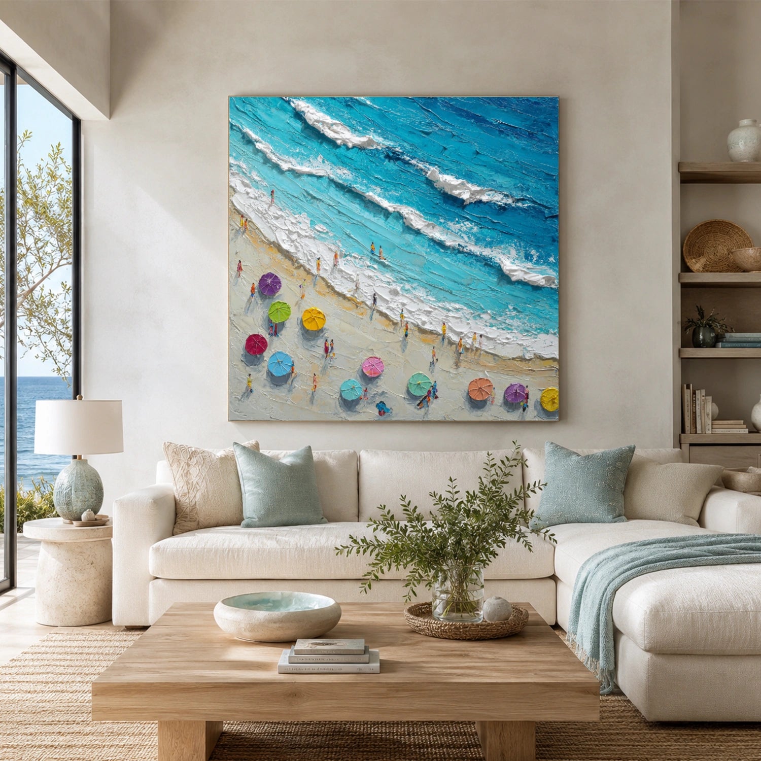 Abstract Ocean And Sky Textured Canvas Art #OC192