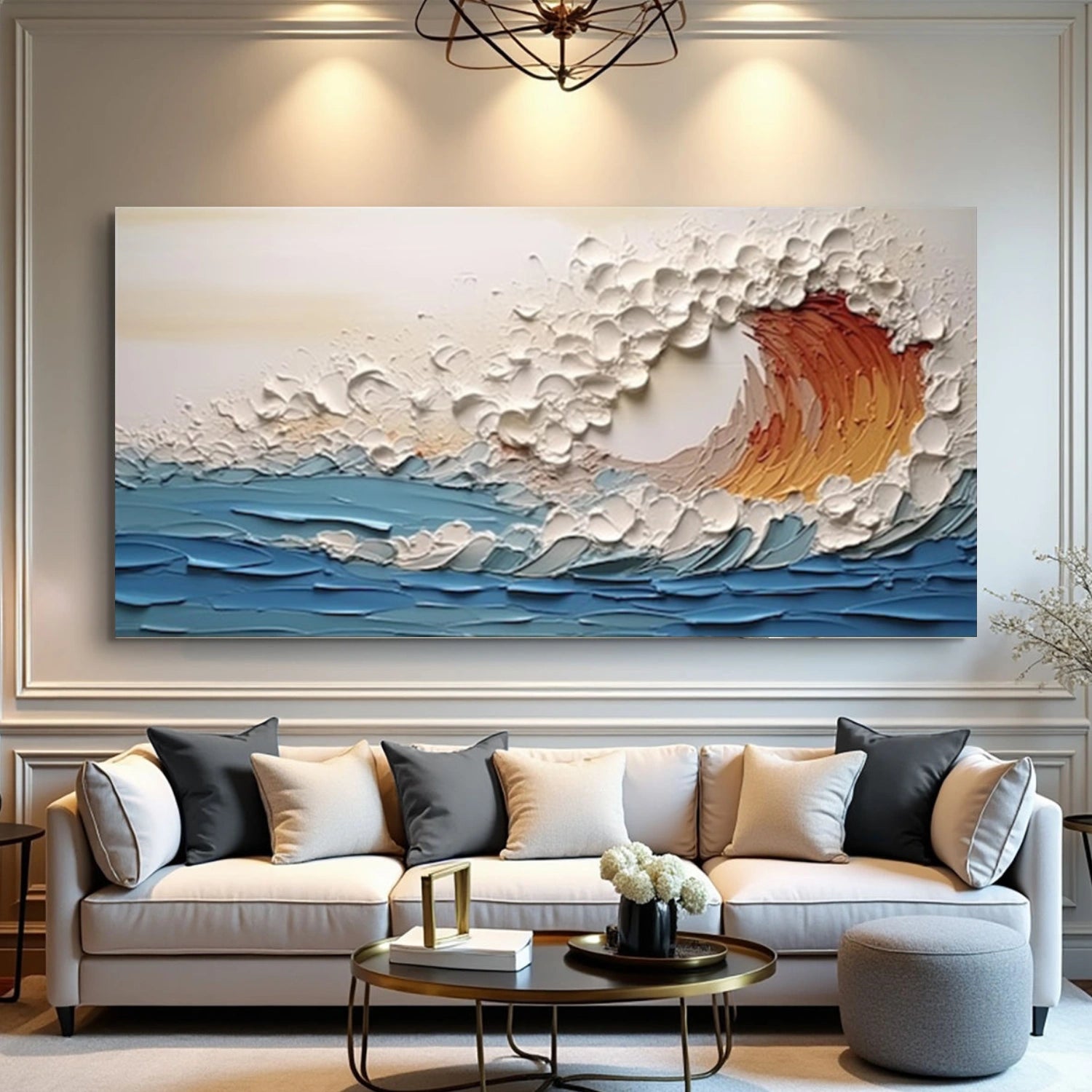 Abstract Ocean And Sky Textured Canvas Art #OC132