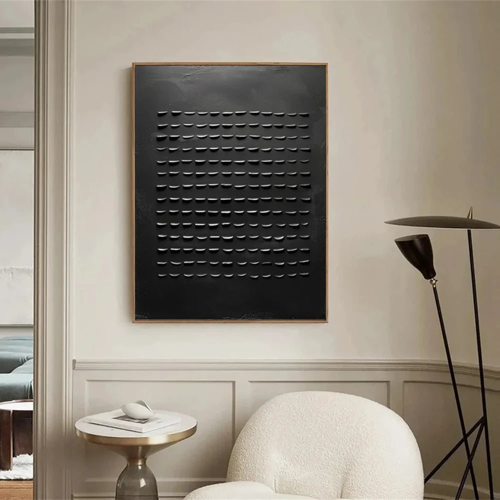 Black Minimalist Textured Canvas Art #WZ083