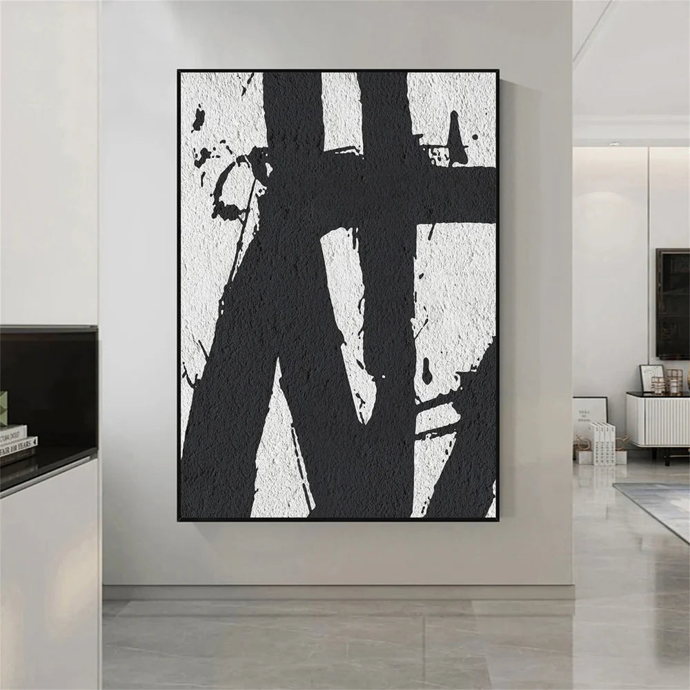 Black and White Minimalist Textured Canvas Art #WZ062