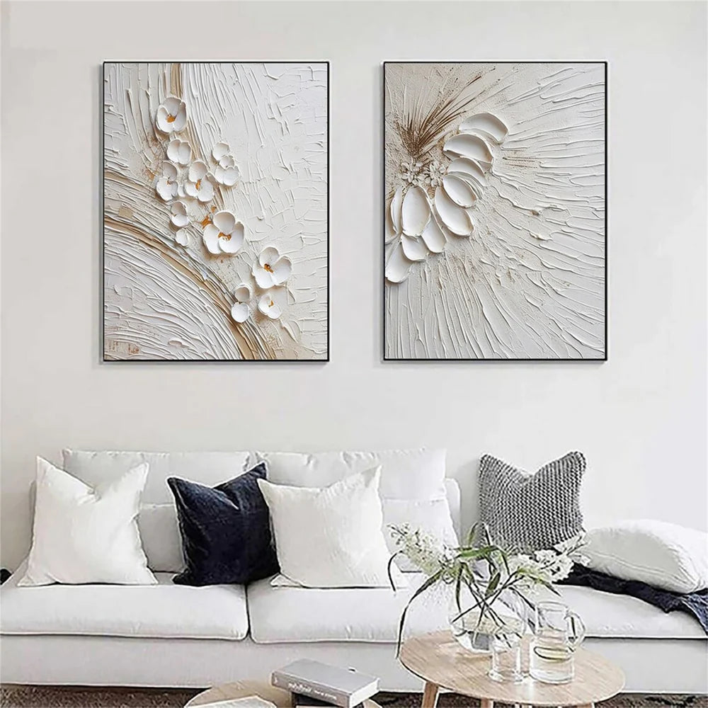 Minimalist Flower And Tree Textured Canvas Art Set of 2 #MF069
