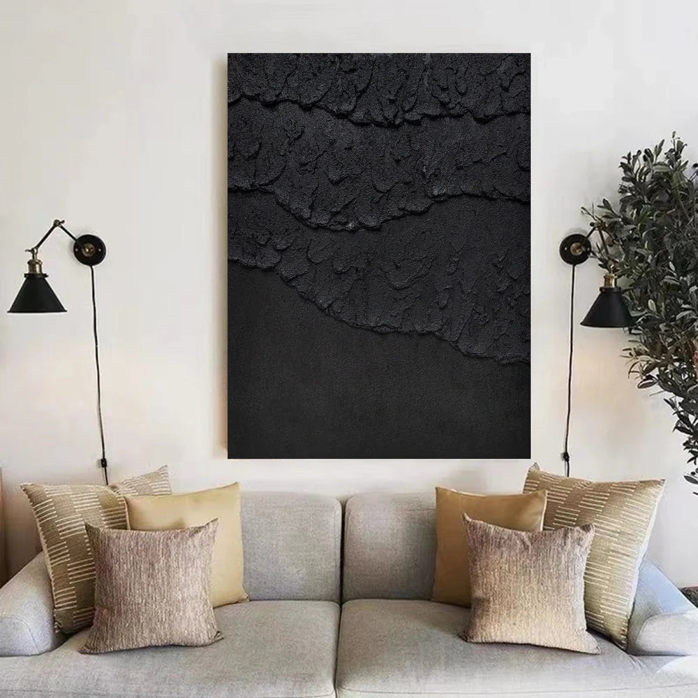 Black Minimalist Textured Canvas Art #WZ031