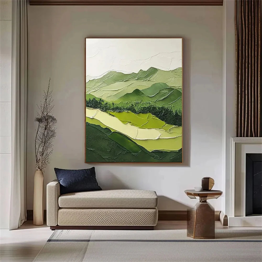 Green Minimalist Mountain Textured Canvas Art #BT020
