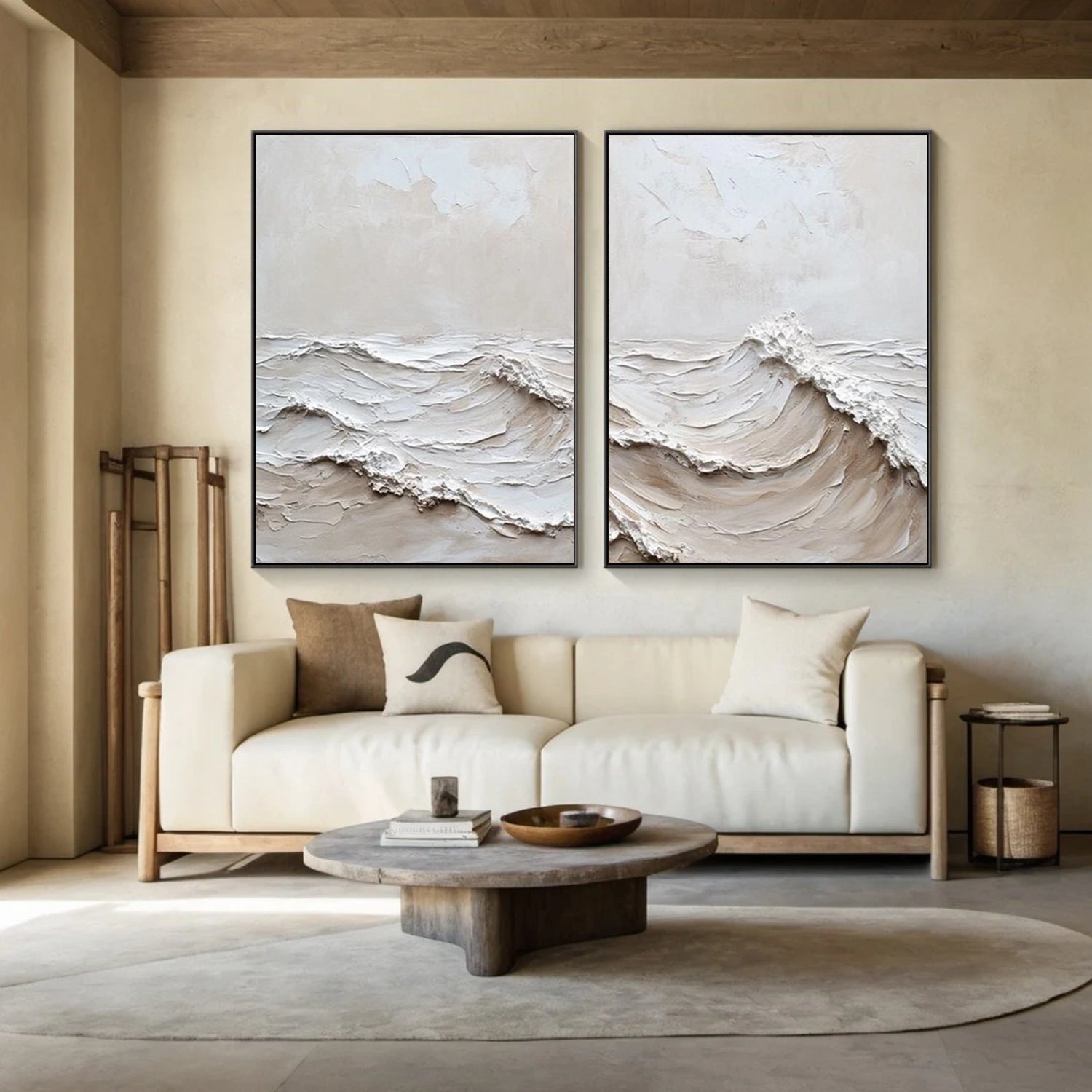 Minimalist Ocean And Sky Textured Canvas Art Set of 2 #OC109