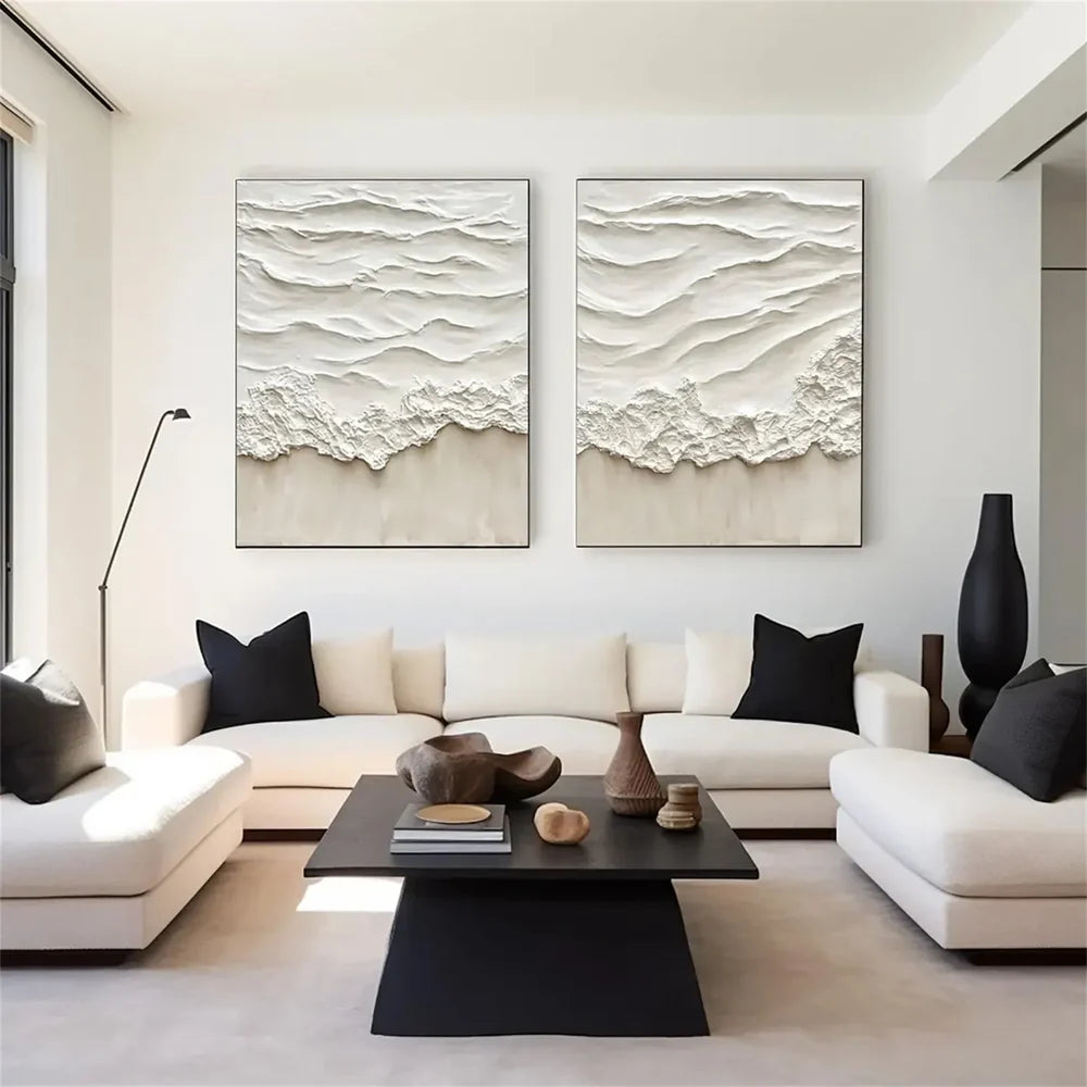 Minimalist Ocean And Sky Textured Set Of 2 Canvas Art #OC049