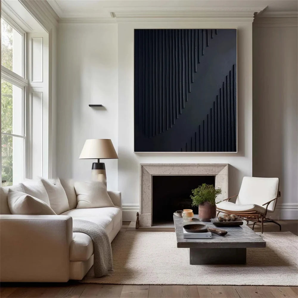 Black Minimalist Textured Canvas Art #WZ079