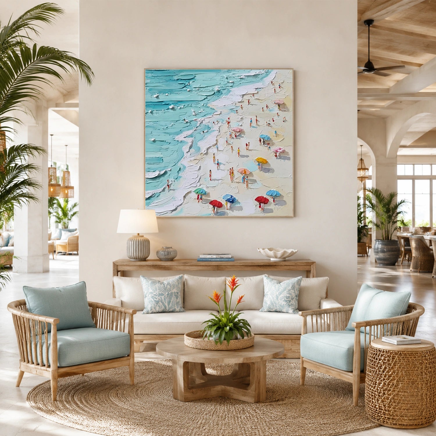 Abstract Ocean And Sky Textured Canvas Art #OC195