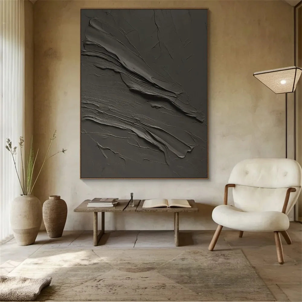 Black Minimalist Textured Canvas Art #WZ089