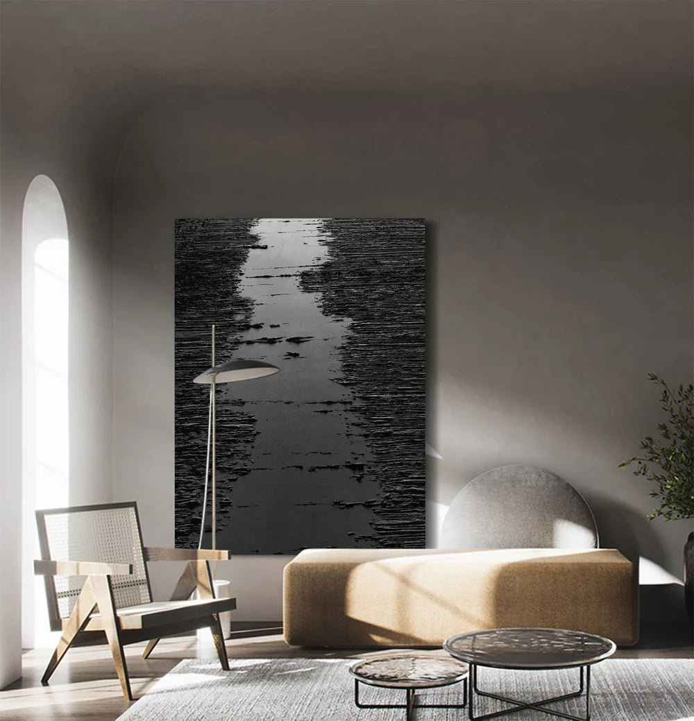 Black Minimalist Textured Canvas Art #WZ025
