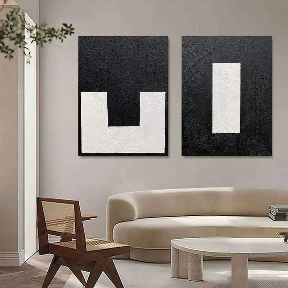 Black and White Minimalist Canvas Art Set of 2 #WZ022